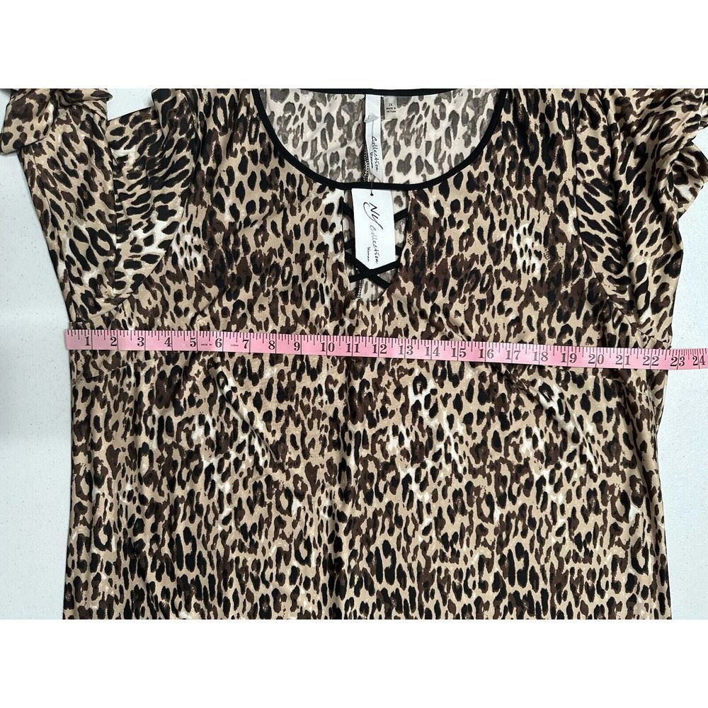 NY Collection NWT Leopard Print 3/4 Sleeve Midi Shift Dress Plaid Hem Stretch 2X - Picture 7 of 7